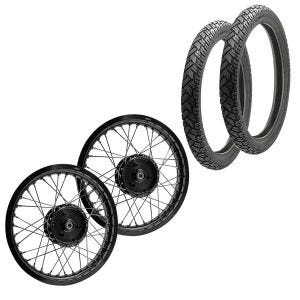 Set 2x Jante à rayons aluminium 1,85x16 compatible avec Simson S51 S50 S70 Schwalbe KR51 Craftride AF21 noir + 2x Pneu Vee Rubber VRM094 avant arrière