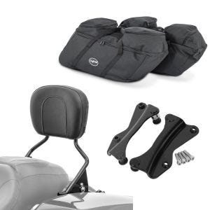 Set Innentaschen Seitenkoffer + Sissybar + 4-Punkt Montagekit passend für Harley Davidson Touring 14-24 Craftride HS6