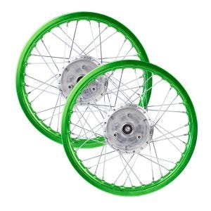 Set 2x Felge 2,15x16 breit Speichenrad Alu passend für Simson S51 S50 S70 Schwalbe KR51 Alufelge Craftride AF33 grün