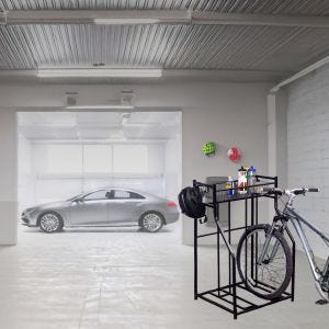 Support vélo avec panier FG14 Support de stationnement pour 2 vélos métal noir DPL1