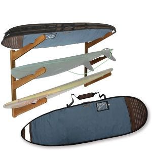 Set Bambus Surfbrett Halterung + Surfbrett Reisetasche blau passend für 8" Bretter Divit SB20