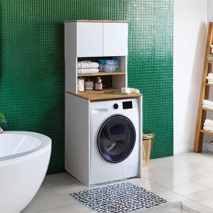 Armoire pour lave-linge Divit WS1 avec portes en chêne blanc 65cm x 60cm x 184cm DPL2
