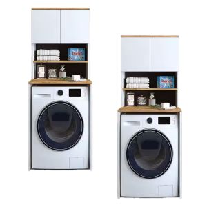 2x Armoire pour lave-linge Divit WS1 avec portes en chêne blanc 65cm x 60cm x 184cm