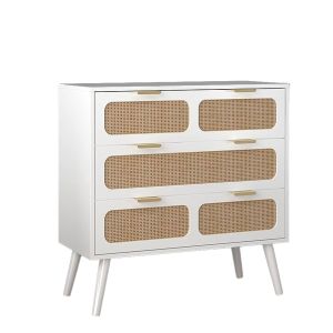 Rattan Kommode 3 Schubladen 80 x 35 x 79,5cm Divit KM27 Sideboard Rattan Weiss
