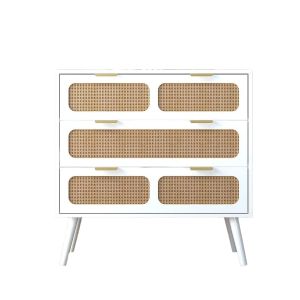 Rattan Kommode 3 Schubladen 80 x 35 x 79,5cm Divit KM27 Sideboard Rattan Weiss DPL1