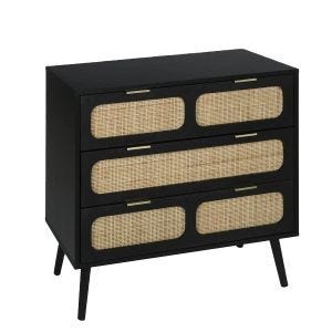 Rattan Kommode 3 Schubladen 80 x 35 x 79,5cm Divit KM27 Sideboard Rattan Schwarz