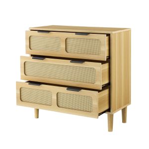 Rattan Kommode 3 Schubladen 80 x 35 x 79,5cm Divit KM27 Sideboard Rattan beige DPL1