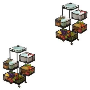 Set 2x Küchenwagen auf Rollen 6 Ablagen Divit Servierwagen Aufbewahrungsregal drehbar RE92 schwarz
