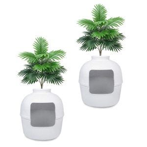 Set 2x Bac à litière compatible avec chat avec plante artificielle Divit KK16 plantes toilette compatible avec chat