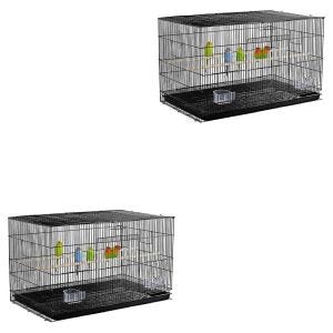 Set 2x Cage à oiseaux avec poteaux en bois Volière à oiseaux Divit avec bac à poussière 76 x 45 x 46 cm PL8 noir