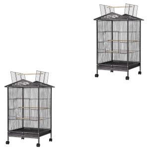 Set 2x Cage à oiseaux à roulettes volière Divit PL9 avec bac à poussière 45 x 45 x 97 cm noir NEW