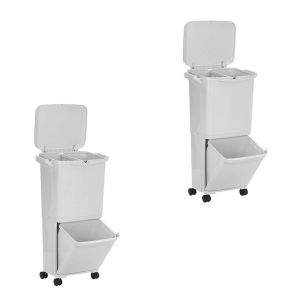 Set 2x Mülltrennsystem mit 3 Fächern MS1 Divit Mülleimer Abfalleimer 55 Liter weiß