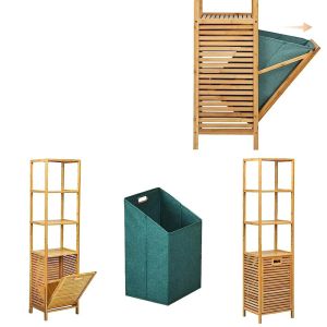 Etagère en bambou avec panier à linge Meuble haut de salle de bain Divit BW1 DPL1