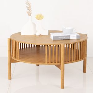 Couchtisch rund Bambus Divit SR92 Beistelltisch Wohnzimmer mit Ablage DPL1