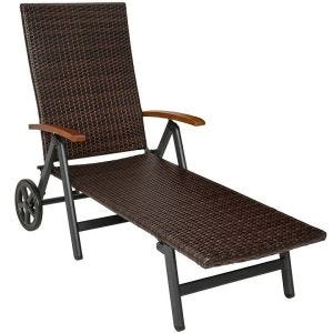 Gartenliege klappbar Divit RB71 Sonnenliege auf Rollen Aluminium Polyrattan verstellbar schwarz