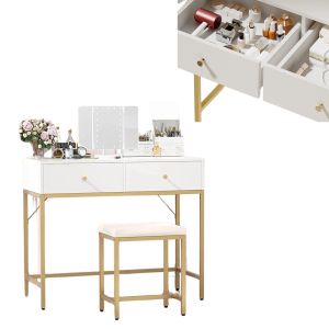 Schminktisch mit Spiegel und Hocker Divit KH6 Schreibtisch mit Schubladen weiß DPL2