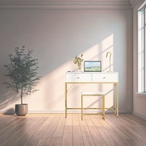 Schminktisch mit Spiegel und Hocker Divit KH6 Schreibtisch mit Schubladen weiß DPL1