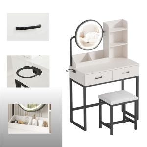 Schminktisch mit Spiegel Divit SB6 beleuchtet Make Up Tisch mit Hocker weiß schwarz DPL1