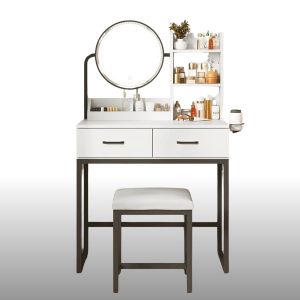 Schminktisch mit Spiegel Divit SB6 beleuchtet Make Up Tisch mit Hocker weiß schwarz