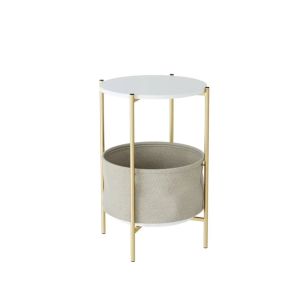 Beistelltisch rund BT12 Couchtisch Nachttisch mit Stoff weiß gold
