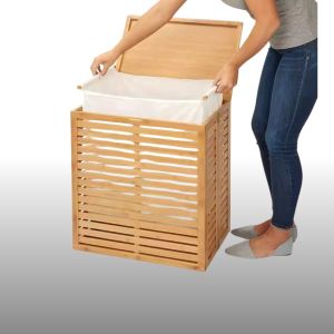 Panier à linge 100L WK7 Collecteur de linge Rangement de linge en bambou