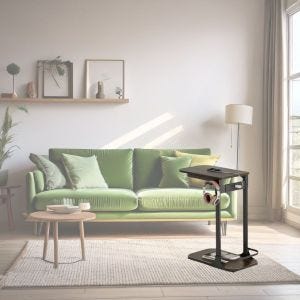 Table d'appoint moderne BT25 avec port USB Table de nuit en forme de C DPL1