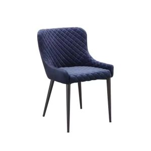 Chaise rembourrée PS12 Chaise de salle à manger avec revêtement en velours bleu