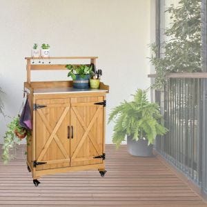 Gartenschrank auf Rollen GS16 mit Arbeitsfläche 119cm Holz DPL1