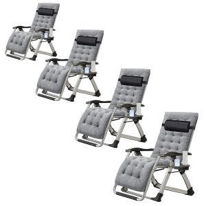 4er-Set Gartenstuhl klappbar Divit SR11 Liegestuhl Sonnenliege Metall grau
