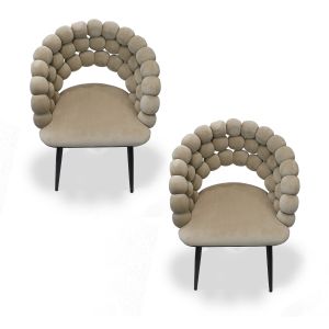Chaises de salle à manger lot de 2 fauteuils Divit SR74 fauteuils velours pieds bois beige