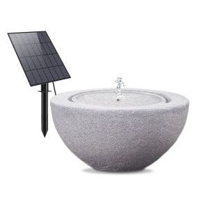 Fontaine solaire de jardin en résine synthétique vasque en pierre Ø 26 cm Divit RI58 gris