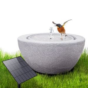 Fontaine solaire de jardin en résine synthétique vasque en pierre Ø 26 cm Divit RI58 gris DPLI1