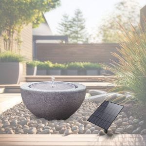 Fontaine solaire de jardin en résine synthétique vasque en pierre Ø 26 cm Divit RI58 gris DPLI3