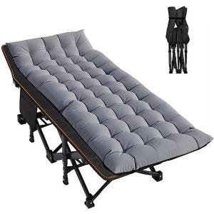 Klappbares Feldbett inkl. Auflage Divit GI19 Gartenliege Sonnenliege mit Tragetasche bis 200 kg grau sw