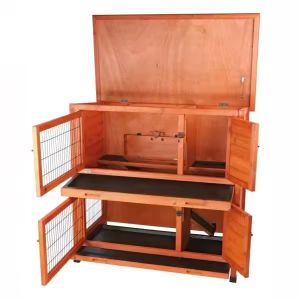 Clapier à lapins avec rampe Clapier pour petits animaux Divit GI53 2 niveaux extérieur en bois de sapin DPL1