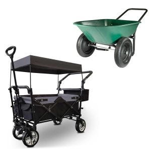 Chariot à bras avec toit pliable chariot de transport chariot de jardin pliable acier ME70 noir + Brouette de jardin Brouette double roue Divit GS3