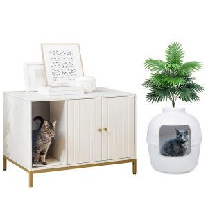 Set Feandrea bac à litière pour chat armoire + bac à litière pour chat avec plante artificielle Bac à litière pour chat Divit HK3 avec tapis à gratter et toilettes pour chat