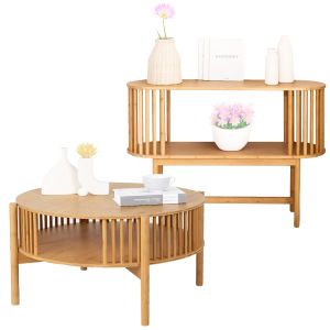 Set Kommode Konsolentisch + Couchtisch rund aus Bambus Divit KC20 Bambus Anrichte und Wohnzimmertisch