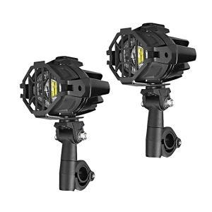 Feux additionnels a LED moto supports pare carter et grille de protection Lumitecs S22X anti-brouillards