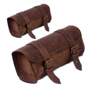 2x Motorrad Leder Werkzeugrolle passend für Chopper Retro Werkzeugtasche Craftride LR2 braun Spar-Set
