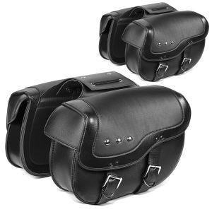 2x Sacoches cavalières laterales pour Moto Custom et Retro Craftride VH4 noir Discount Set