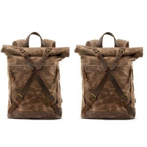 2x Motorrad Rucksack Craftride CR3 Canvas Tasche gewachst 13Ltr in braun Spar-Set