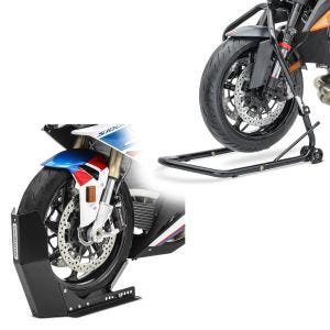 Set: Lenkkopfständer Vario 5 PIN Lenkkopf Montageständer + Transportständer Easy-Fix Wippe bis 21 Zoll schwarz_1