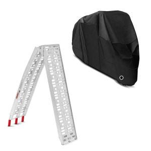 Set: Auffahrrampe bis 340 kg Alu-I klappbar + Abdeckplane XL Faltgarage schwarz_1