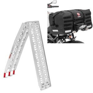 Set: rampe de chargement en Alu max. 340 kg pliable pour scooter quad ATV + Moto Sacoche de Selle arrière SX70 70Ltr etanche en noir
