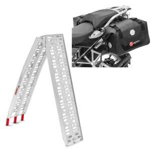 Set: Auffahrrampe bis 340 kg Alu-I klappbar + Satteltaschen Wasserdicht RB25 mit Rollverschluss