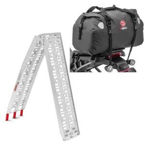 Set: rampe de chargement en Alu max. 340 kg pliable pour scooter quad ATV + Sacoche de selle Moto arrière XF60 Dry Bag Etanche Volume 60l