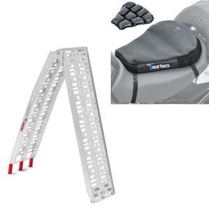 Set: rampe de chargement en Alu max. 340 kg pliable pour scooter quad ATV + Moto Coussin d'air Tourtecs Air Deluxe M Coussin de Selle confort