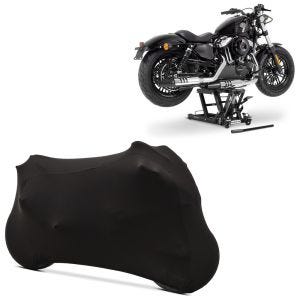 Set: Hebebühne L für Harley und Chopper -680kg + abdeckung Indoor M-L Stretch Garage in schwarz_1