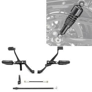 Set: Moto commandes avancées compatible avec Harley Davidson Sportster 14-20 Craftride en noir + Amortisseur 10,5 Pouces compatible avec Harley Davidson Sportster 04-20 de Craftride noir